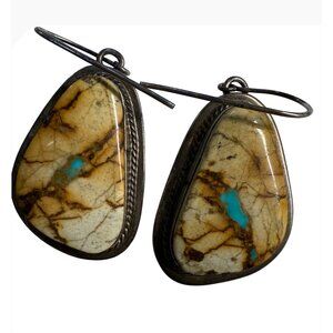 VTG Native American P Sanchez Sterling Silver Royston Turquoise Earrings Signed
